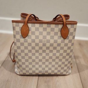 Authentic Louis Vuitton Damier Azur MM Neverfull Bag (Pink interior)